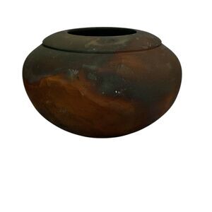 Rob Drexel Raku Pit Fired Black Copper Hand Thrown Pottery 6” Vase